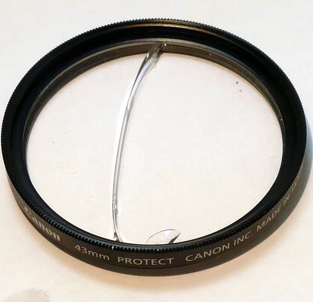 Canon 43mmm Filter clear protection - DAMAGED, Cracked glass ring good