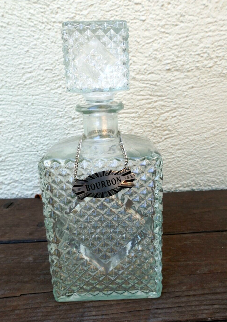 1 Litter Glass Decanter With Stopper 10" tall "Bourbon" square
