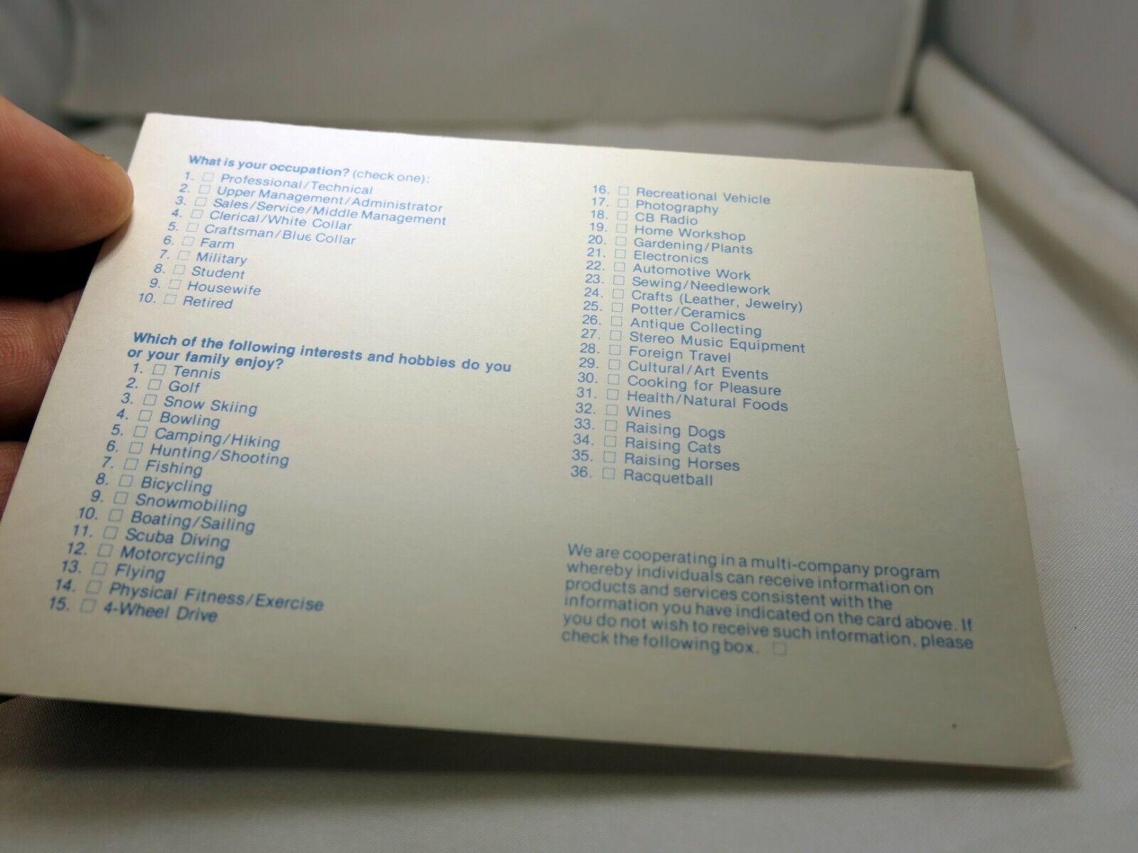 Konika Corporation warranty card owners record vintage TC