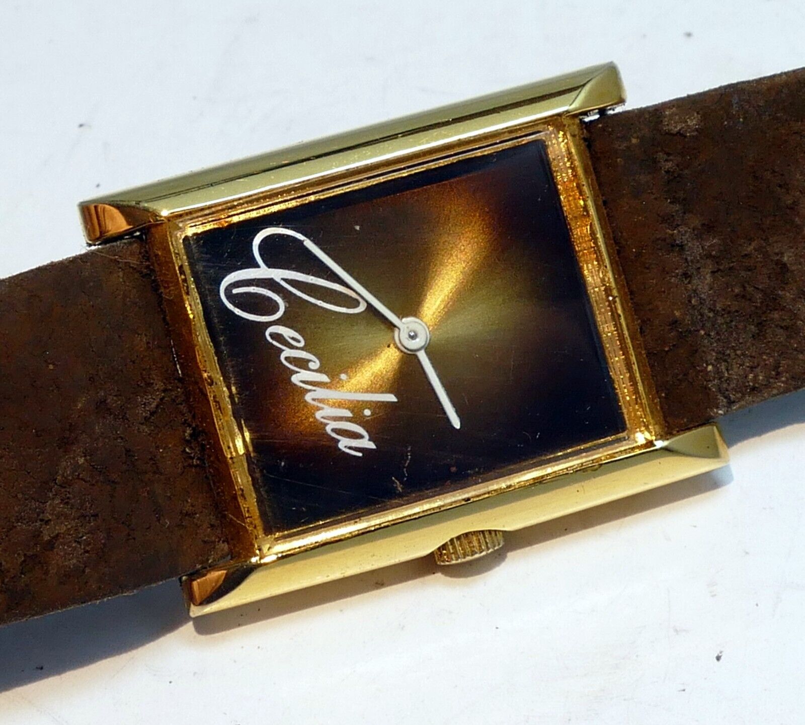 "Cecilia " Gold Tone Ladies  Watch with brown  leather strap
