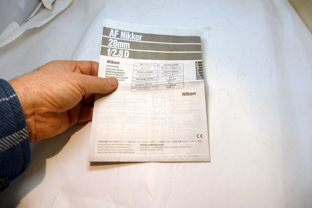 Nikon AF Nikkor 28mm f2.8D 8 Ai-s FLENS Instruction Guide Manual