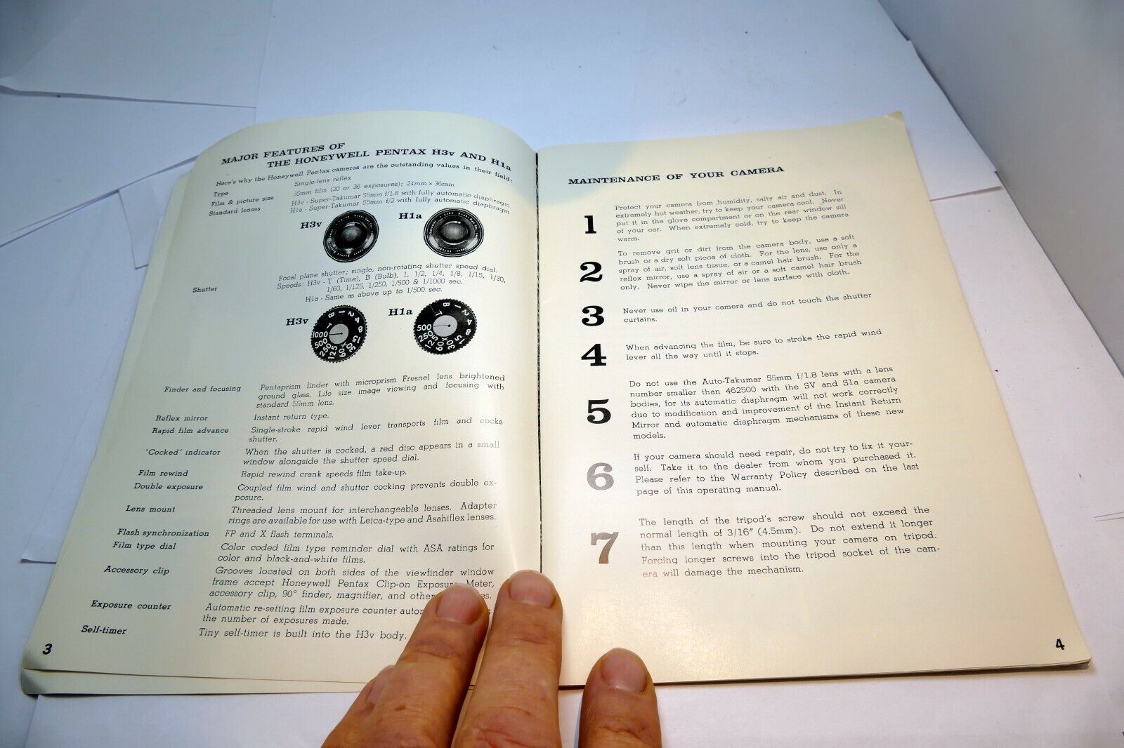 Honeywell Pentax  H3V H1A Operating Manual Guide cameras 1969 English EN