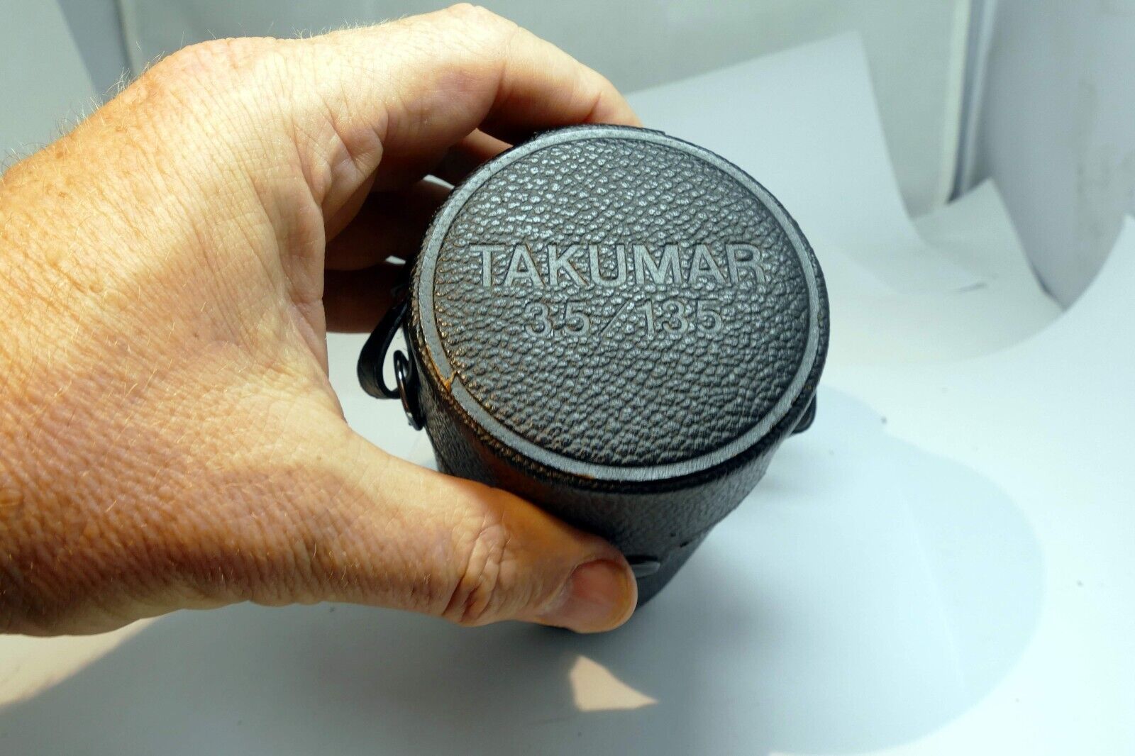 Pentax Takumar hard Lens Case 135mm f3.5 SMC  Super M42 - green liner  w/ strap