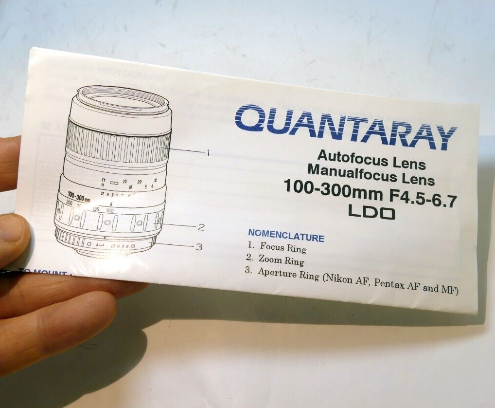 Quantaray 100-300mm f4.5-6.7 LDO AF  Manual Focus Lens guide manual