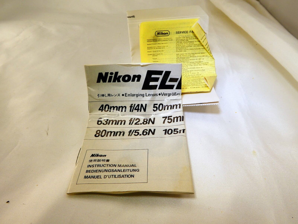 Manual Guide for Nikon El-Nikkor 40mm 75mm f4 63mm 50mm f2.8 105mm f5.6 lens