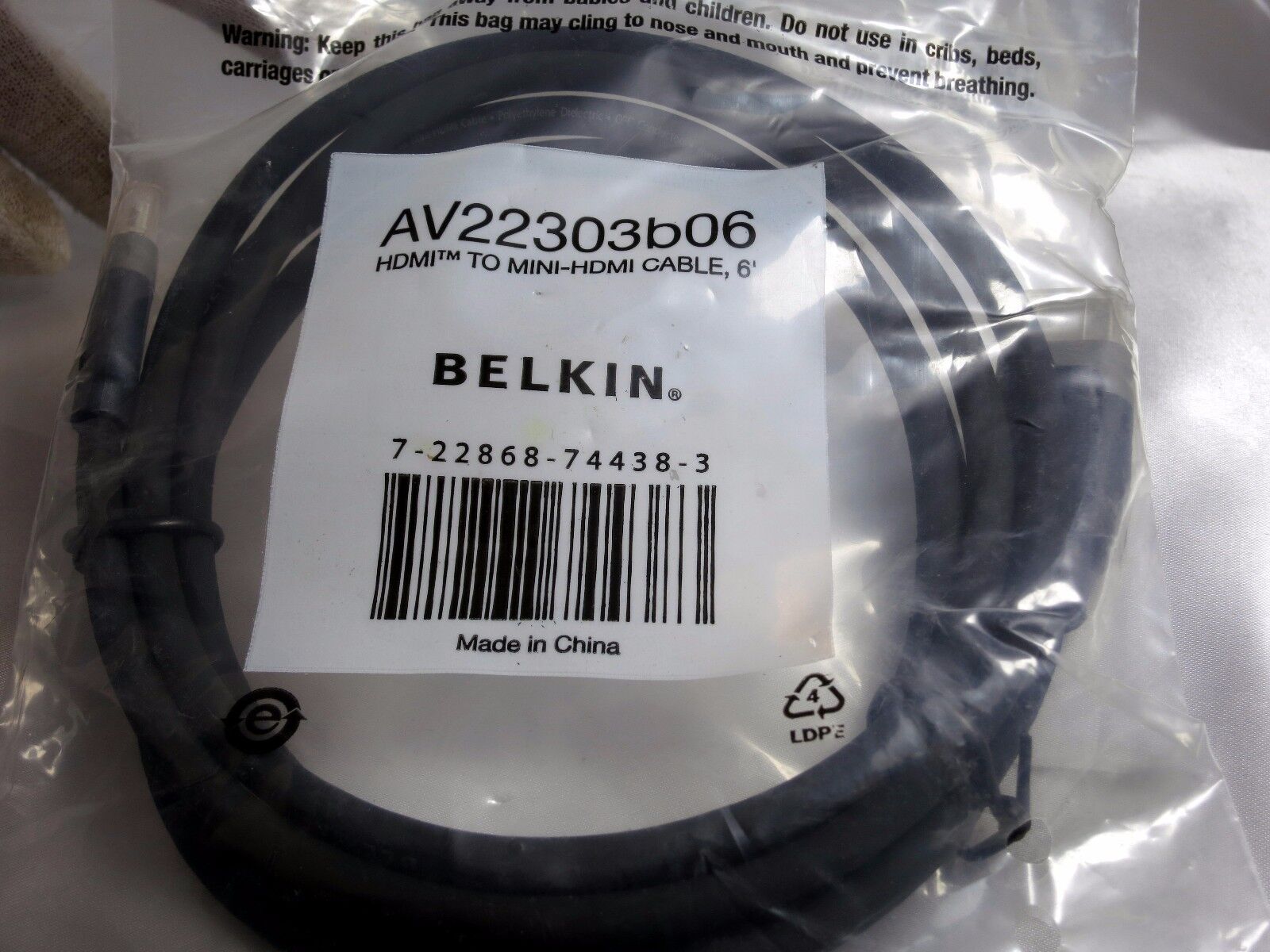 Belkin HDMI to mini-HDMI Cable 6' long ( Type C to A) AV22303B06 TV Camcorder PC