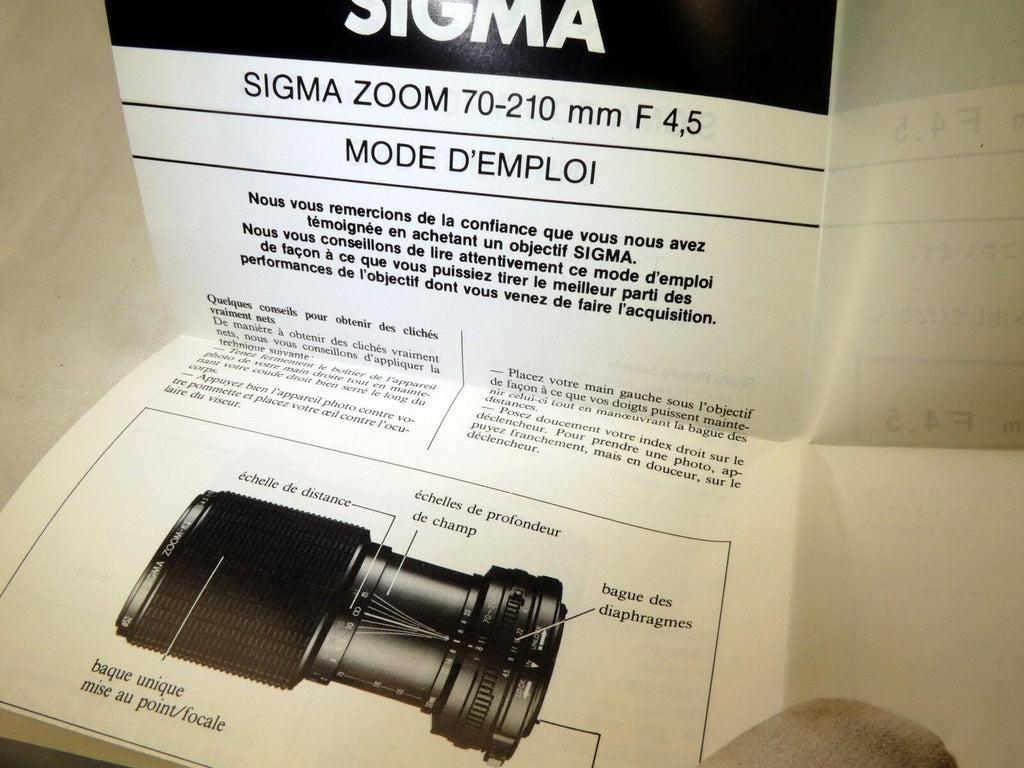 Sigma 70-210mm f4.5 Lens Guide Instructions EN