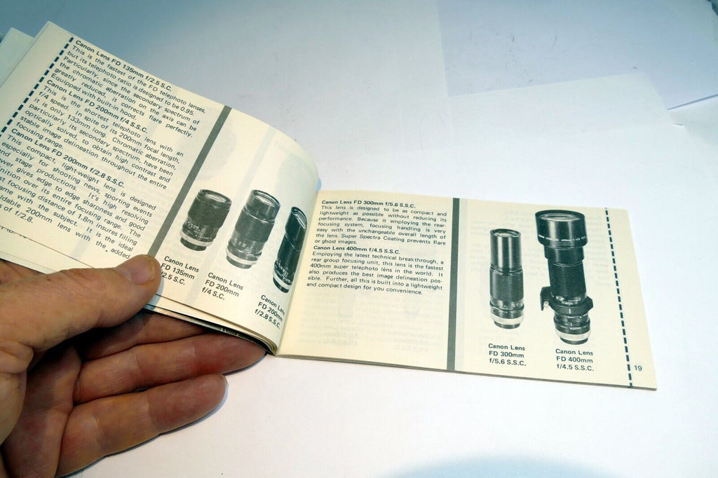Canon  FD Product Guide camera accessory  sales brochure  EN 1977  advertisement