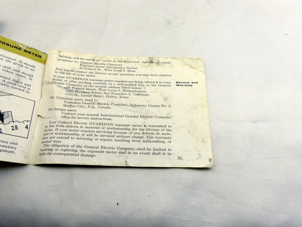 General Electric Guardian Exposure Meter PR-2 Manual Guide Photography (EN)