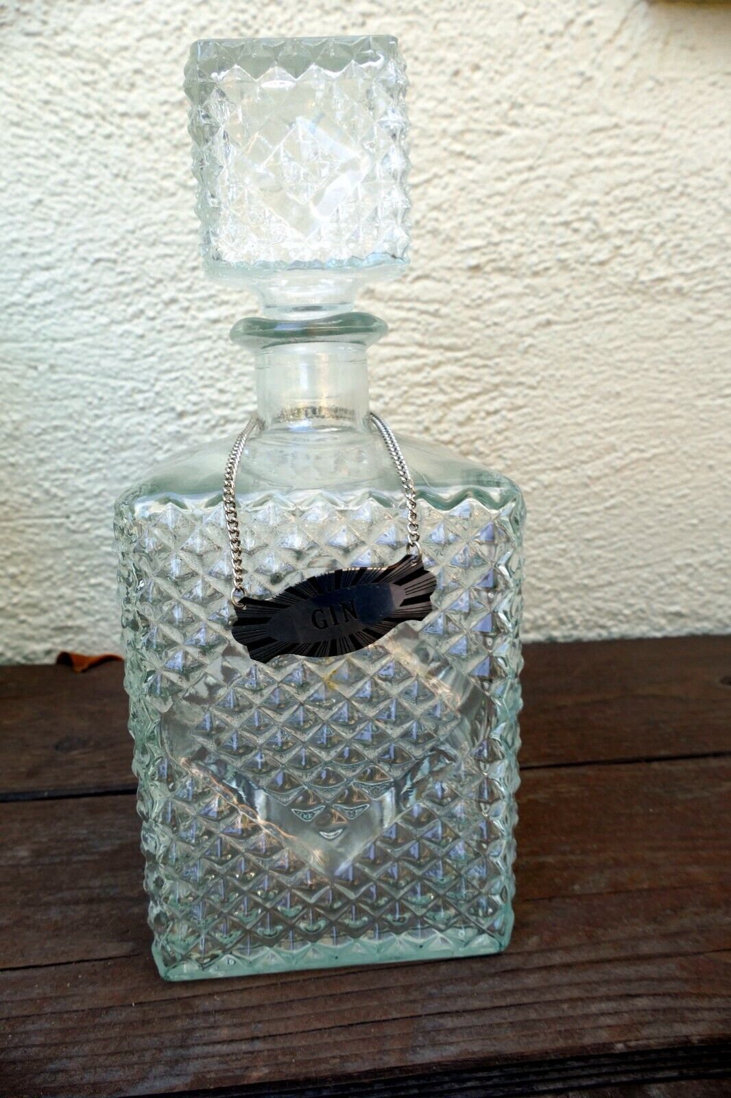 1 Litter Glass Decanter With Stopper 10" tall "GIN" square