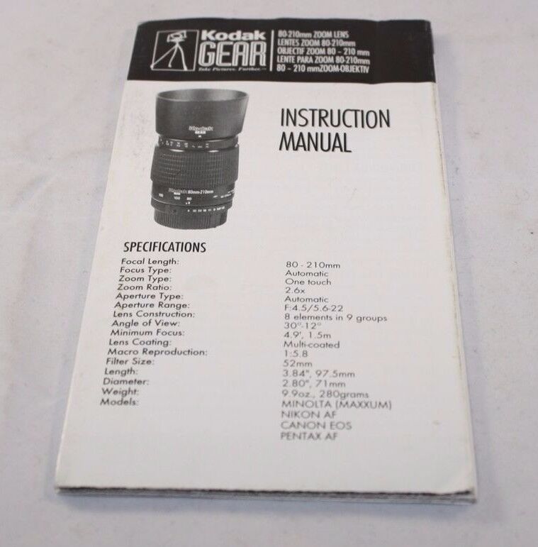 Kodak Lens 80-210mm Zoom Instruction Manual (EN) 6103071