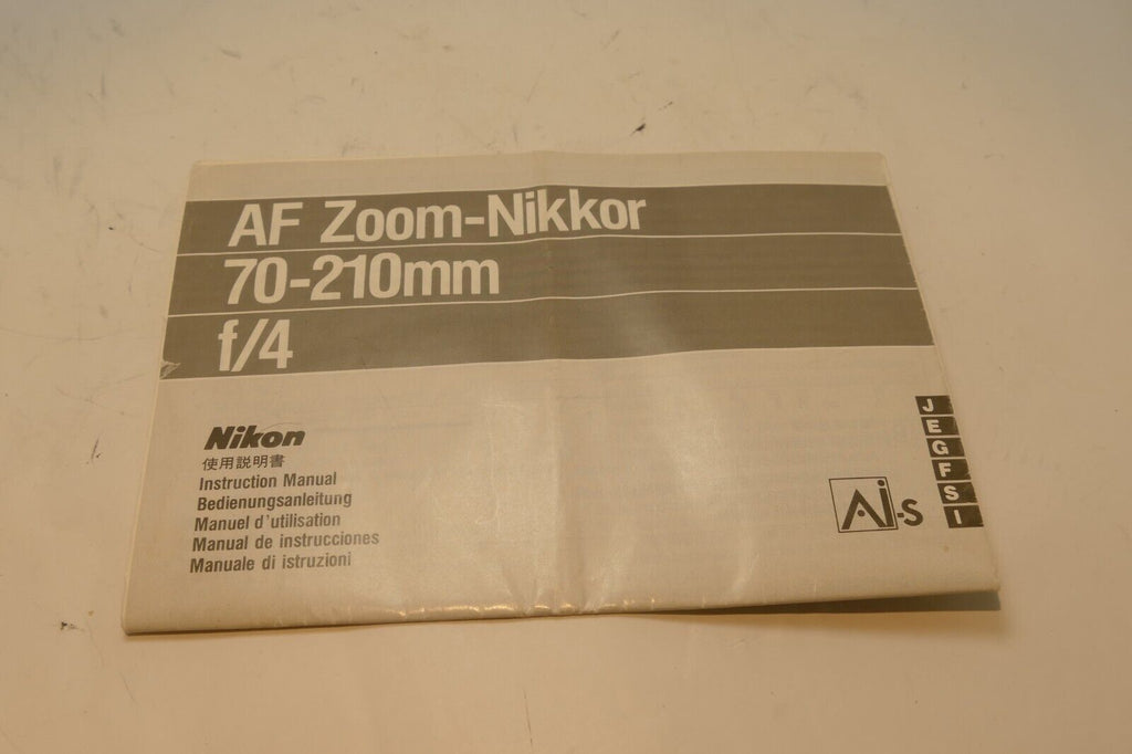 Nikon Nikkor AF 70-210mm f4.0 LENS Instruction Guide Manual