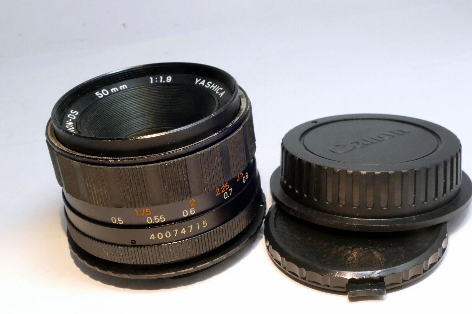 Yashica 50mm f1.9 M42 Lens adapted to Canon EOS EF SLR cameras T7i T8i 90D 80D