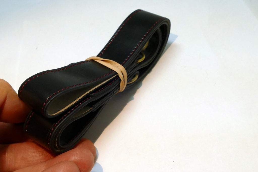 Black Faux Leather Strap  with copper D rings at the end sturdy for  M