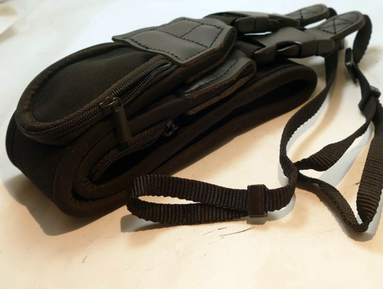 Sturdy Black 2.25" Wide Neoprene Should strap for camera w/ zipper pockets cards
