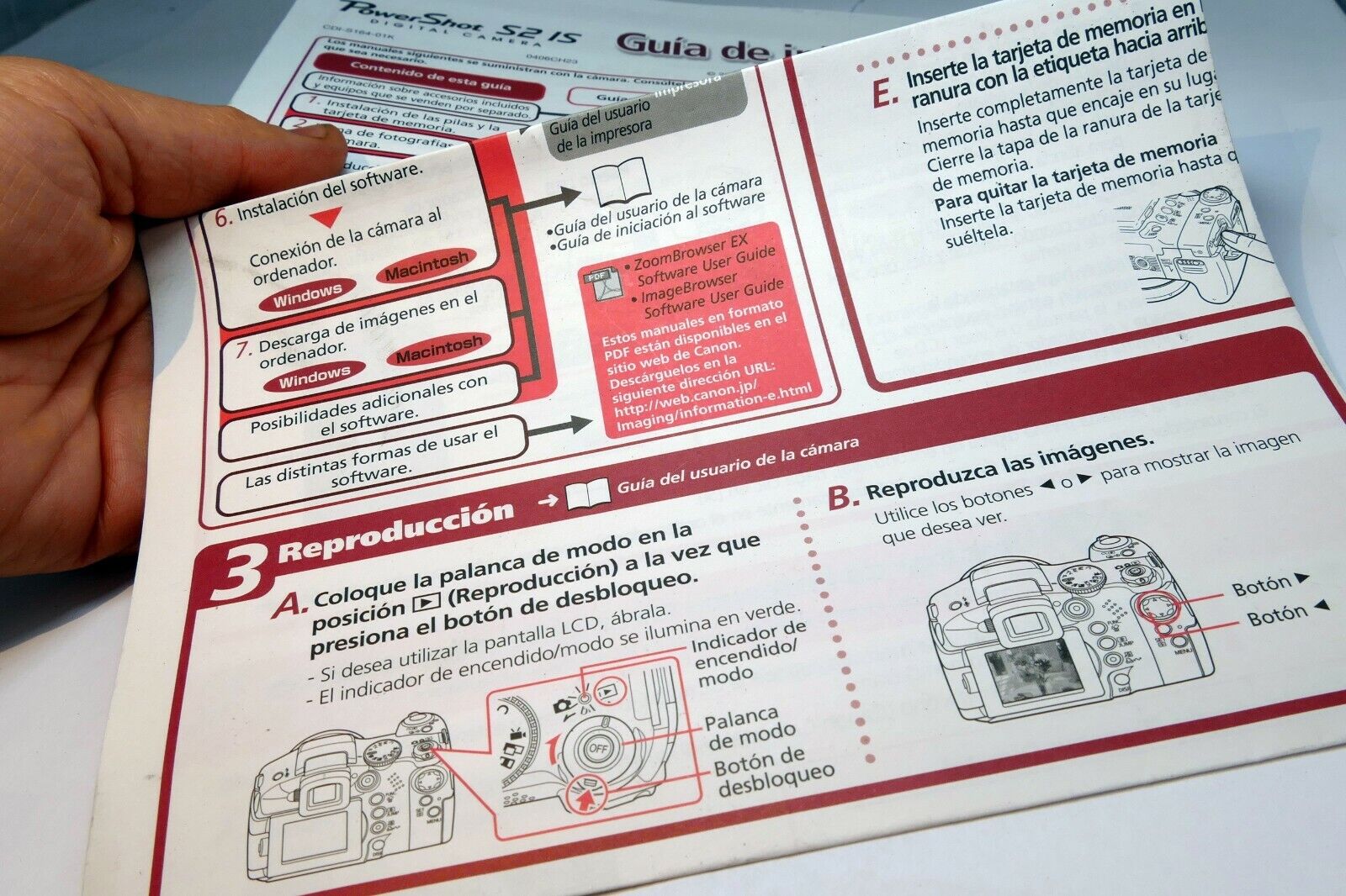Canon PowerShot S2 IS camera Guia de inisiacion rapida Brochure Espanol