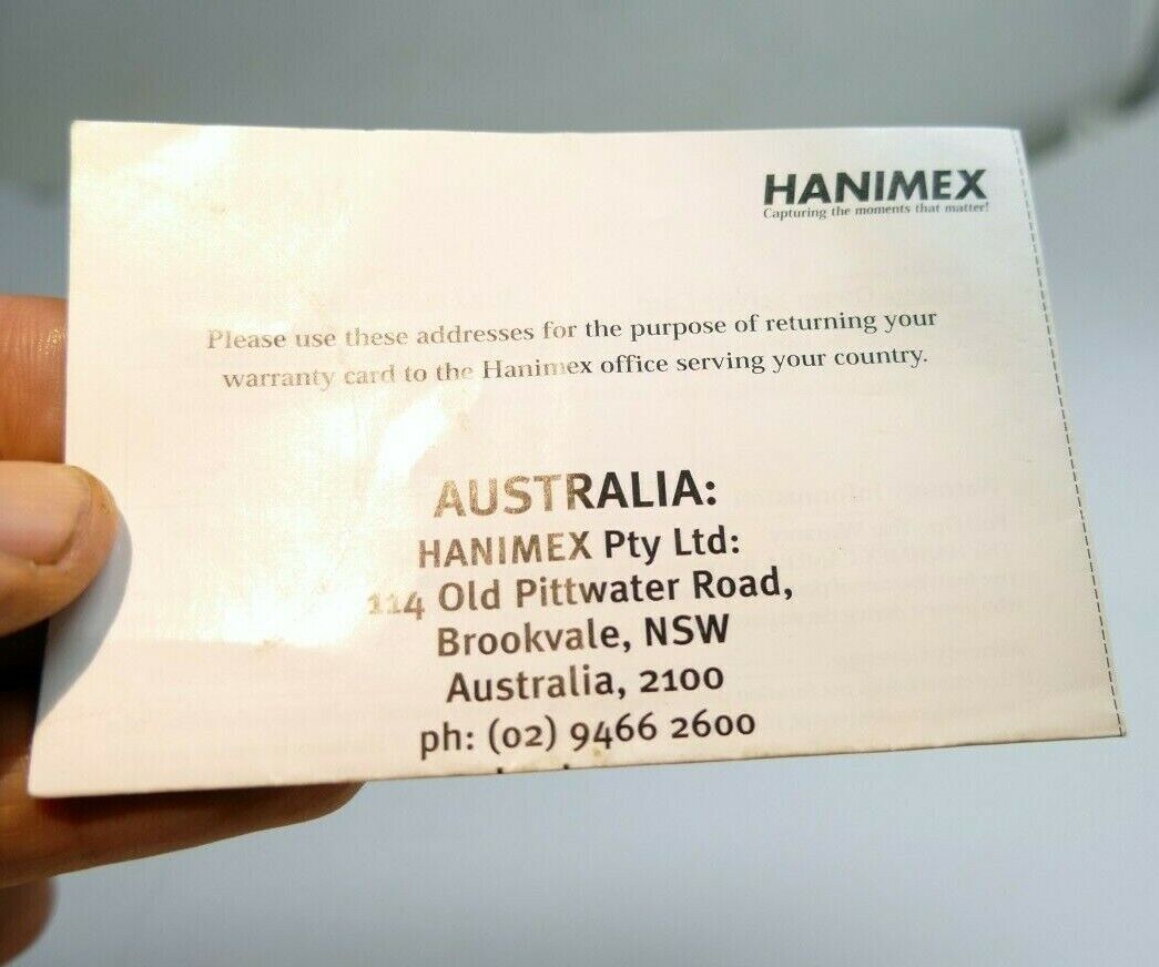 Hanimex 28-80mm Lens blank warranty registration card  1980 vintage