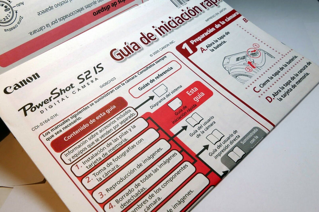 Canon PowerShot S2 IS camera Guia de inisiacion rapida Brochure Espanol
