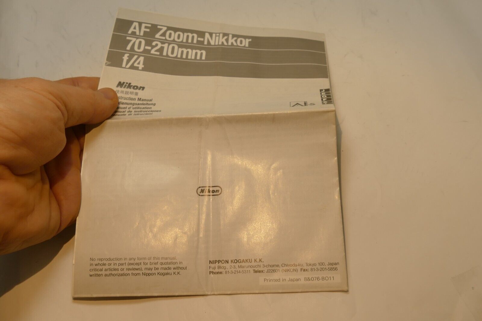 Nikon Nikkor AF 70-210mm f4.0 LENS Instruction Guide Manual