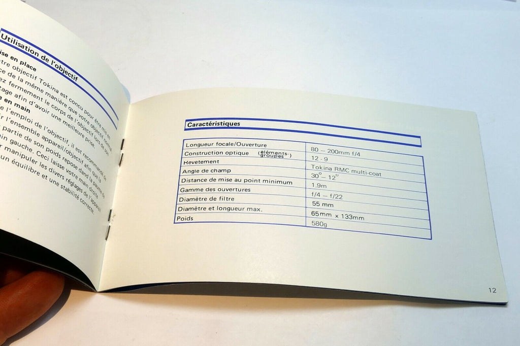 Tokina SZ 820 80-200mm f4 Lens Instruction Guide  EN FR SP GR