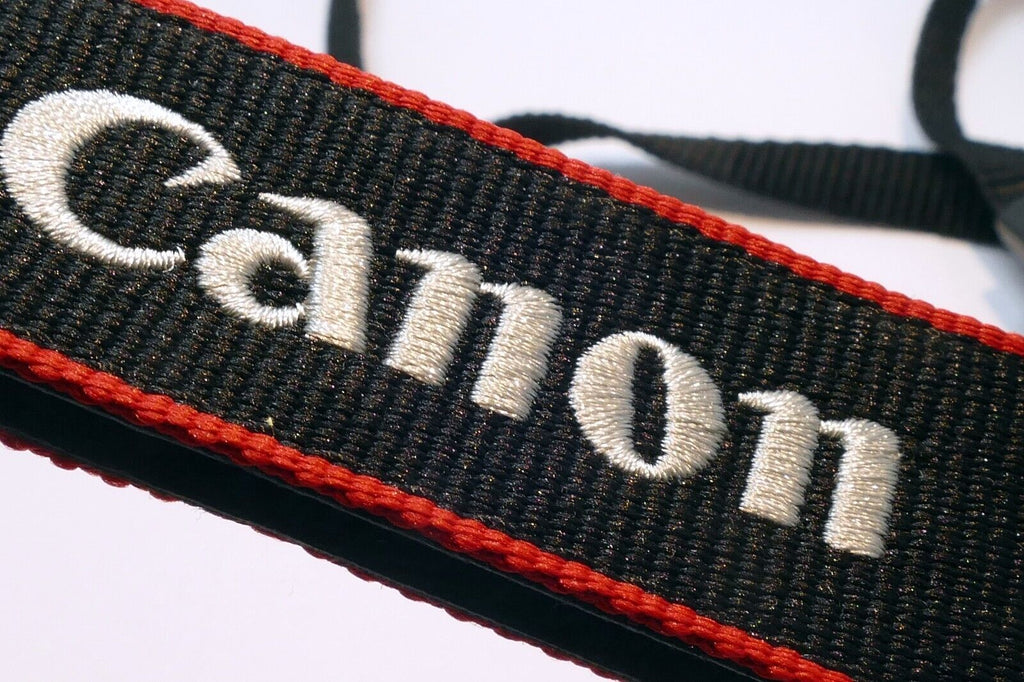 Canon EOS Camera Shoulder Strap Black-White Embroidered 3cm wide - OEM Genuine