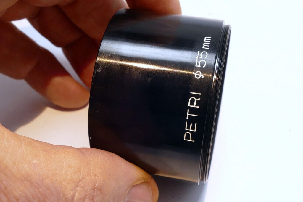 PETRI 55mm threaded Lens Hood Shade screw in metal telephoto