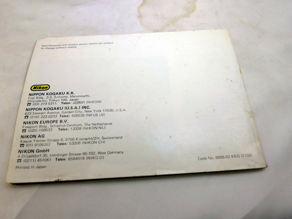 Nikon Nikkormat FTn EL Photography Guide System Information Brochure 47 pages EN