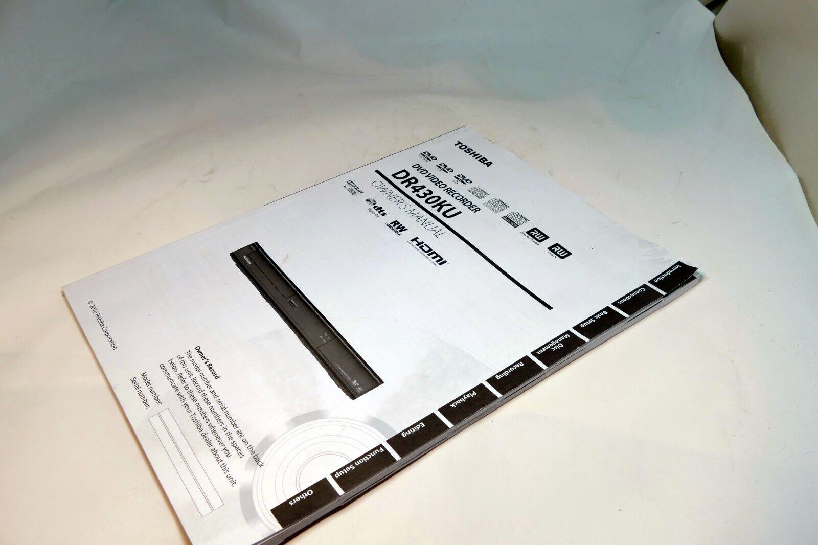 Manual Instruction Guide for Toshiba DVD Video recorder DR430KU