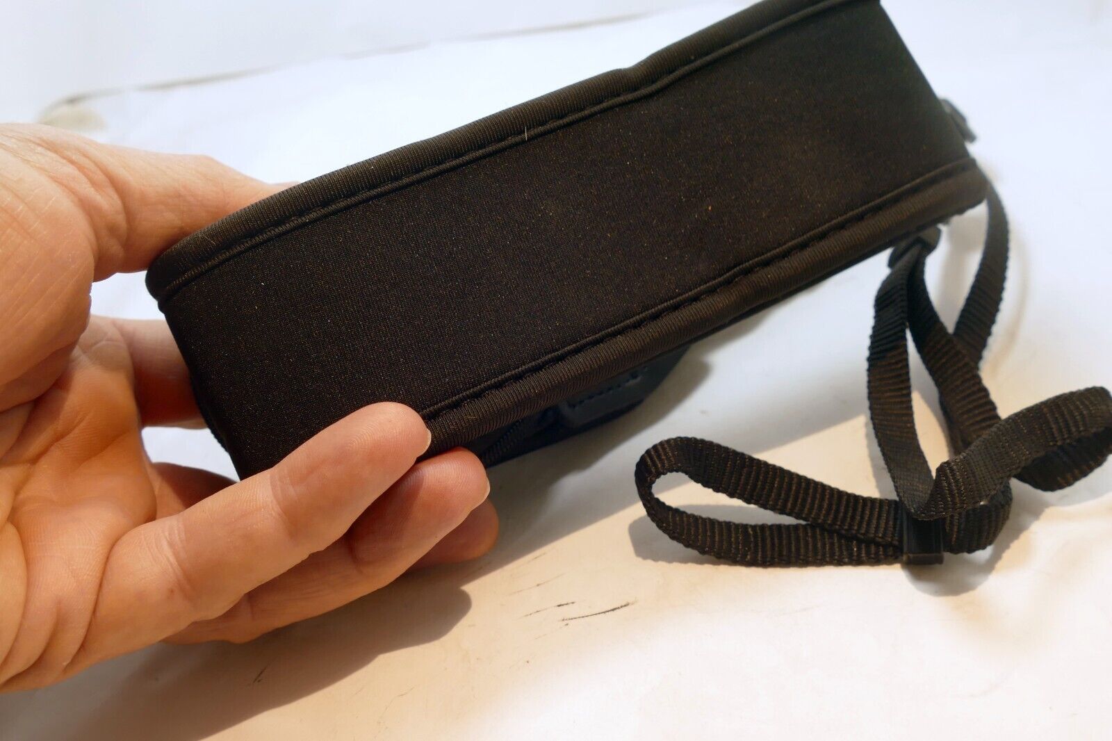 Sturdy Black 2.25" Wide Neoprene Should strap for camera w/ zipper pockets cards