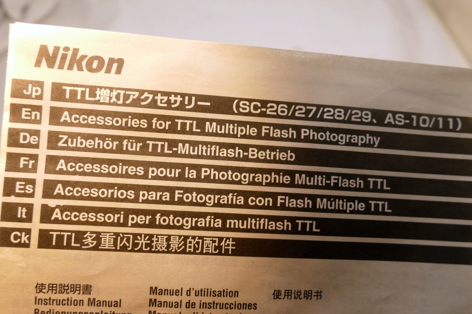 Nikon SC-26 27 28 29 Synch for TTL Flash System  Guide AS-10 11