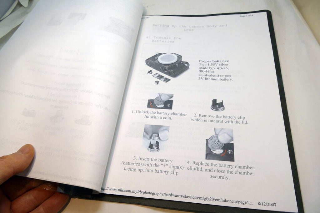 Camera guide instruction manual printed and bound folder  for Nikon EM