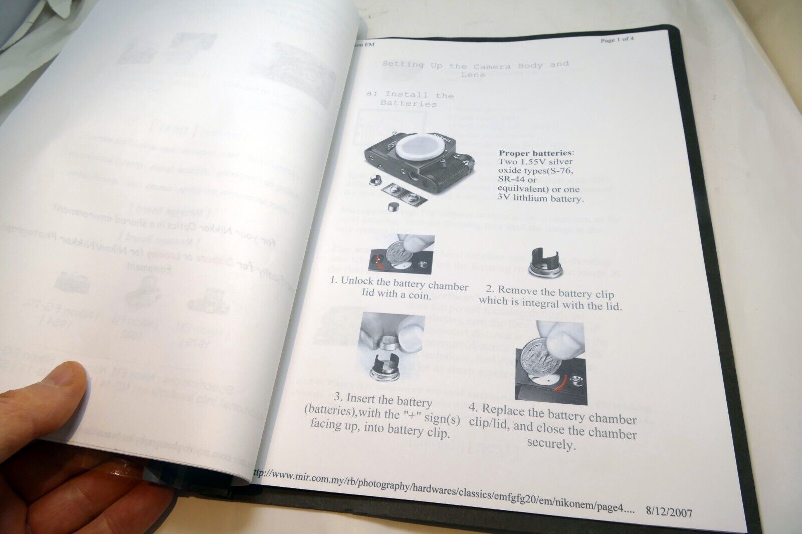 Camera guide instruction manual printed and bound folder  for Nikon EM