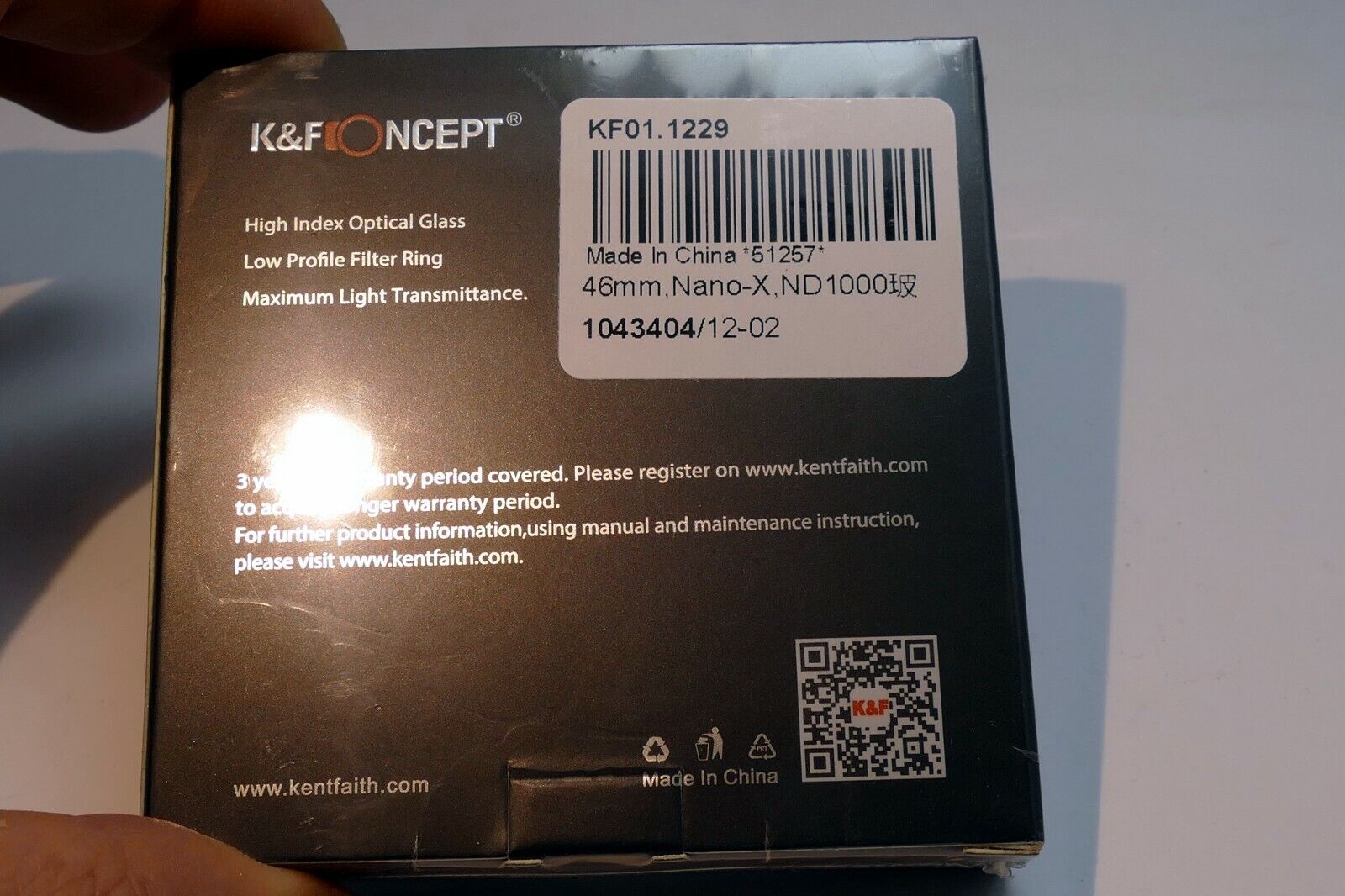 46mm K&F Nano X ND 1000 3.0 10 Stop Neutral Density Lens Filter IR