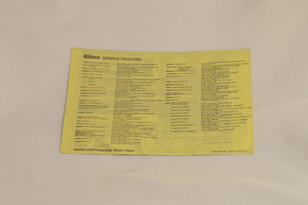 Nikon Speedlight Unit SB-25 Warranty Form/ registration card vintage