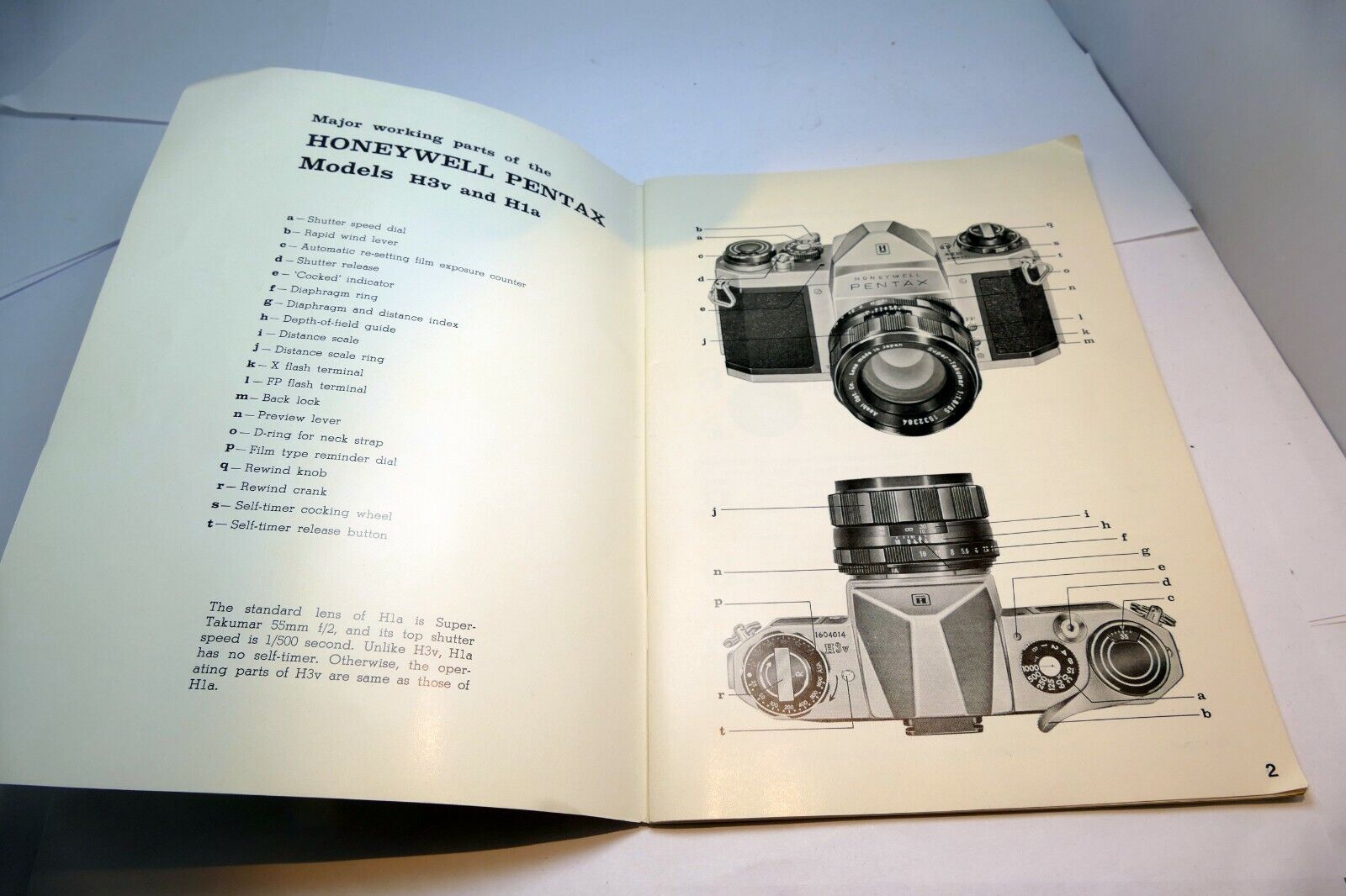 Honeywell Pentax  H3V H1A Operating Manual Guide cameras 1969 English EN