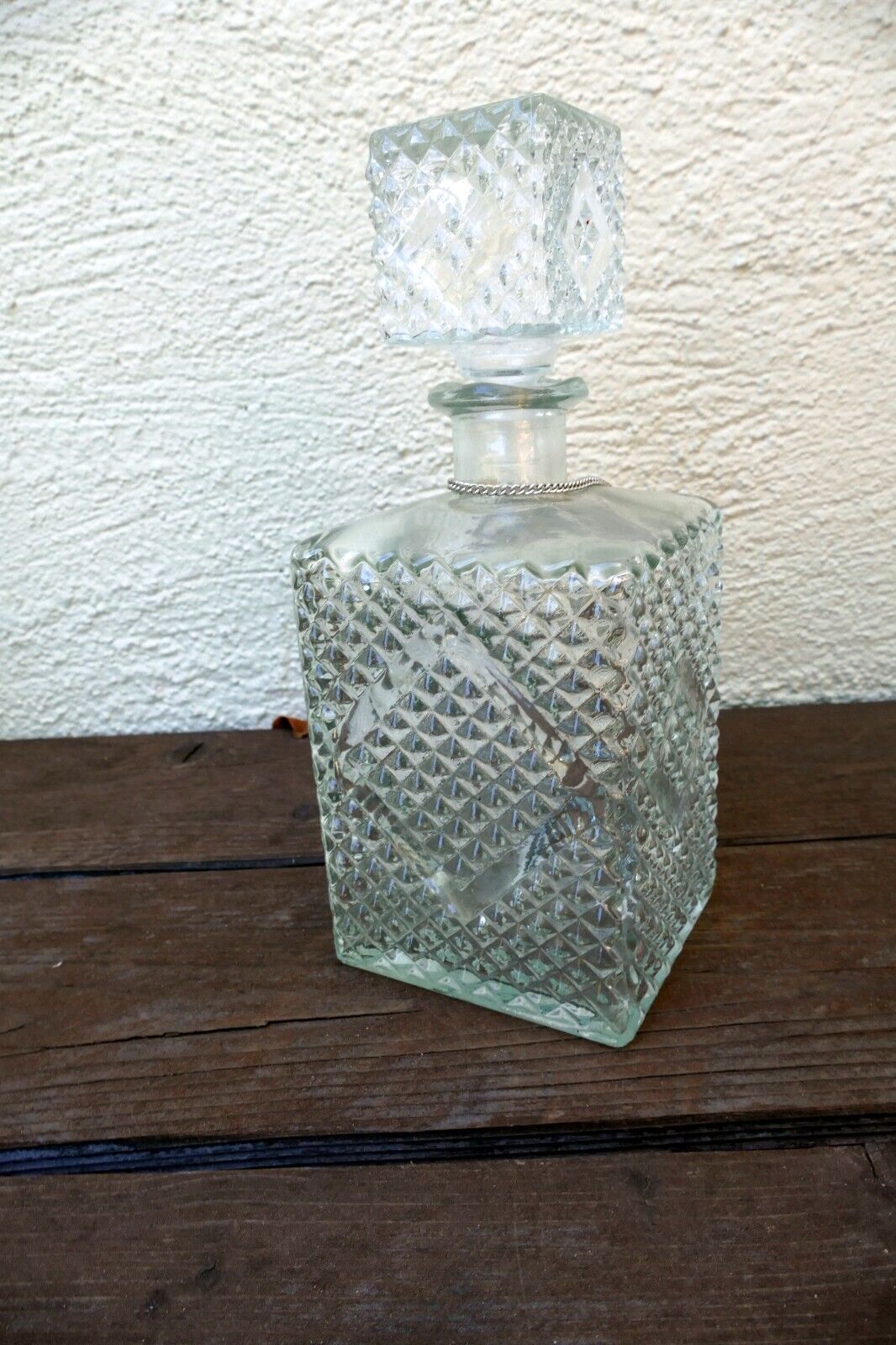 1 Litter Glass Decanter With Stopper 10" tall "Bourbon" square