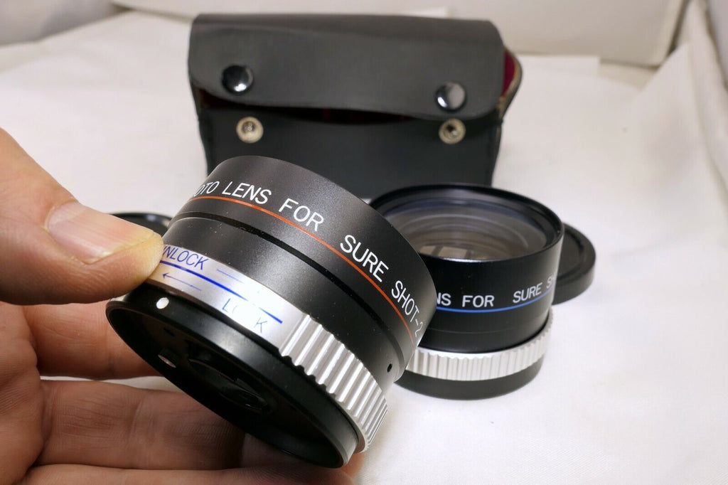 PM Telephoto & Wide angle Lens for Sure Shot 2 camera Canon  AUX point and shoot