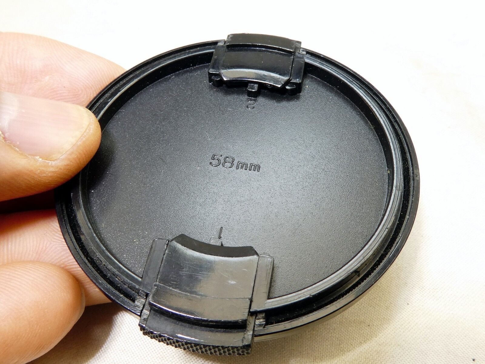 58mm Lens Front Cap Black Plastic snap on type made Hong Kong