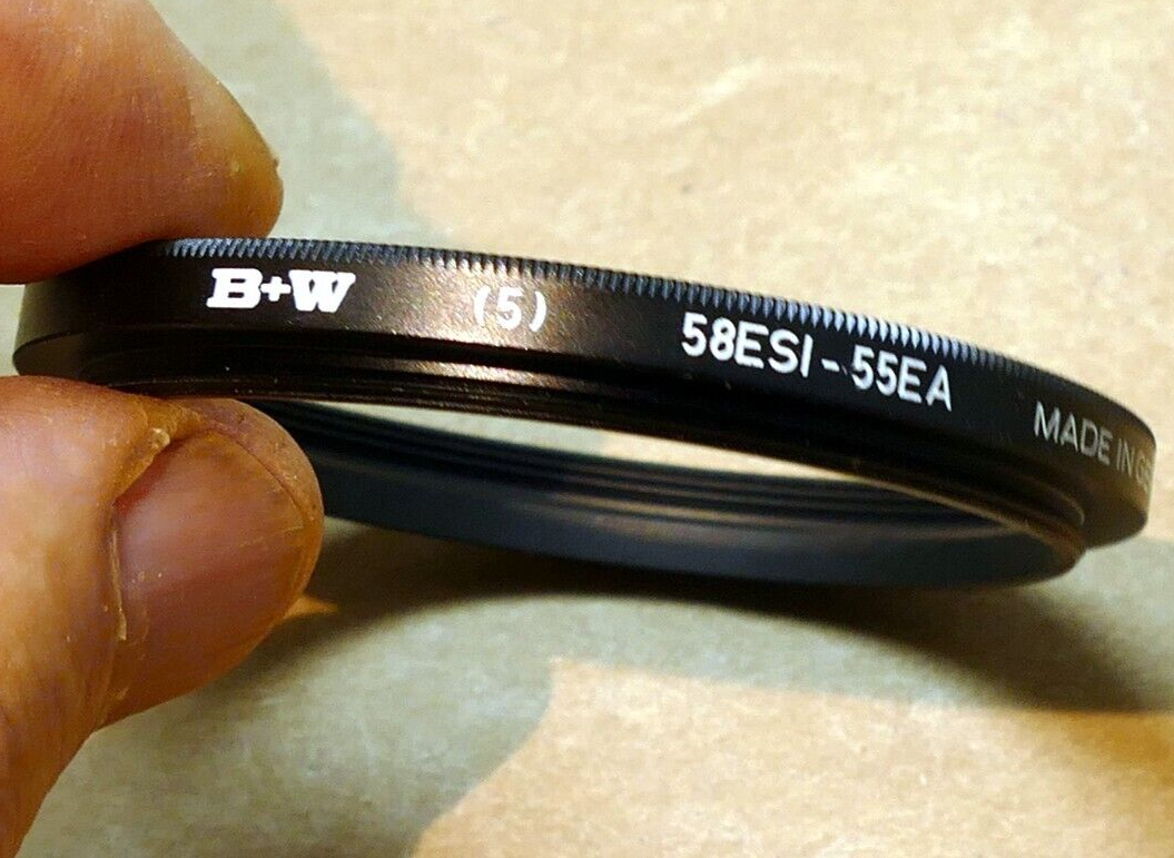 B + W Step-Up Adapter Ring (5) 55mm lens to 58mm filter threads B+W 58ESI-55EA