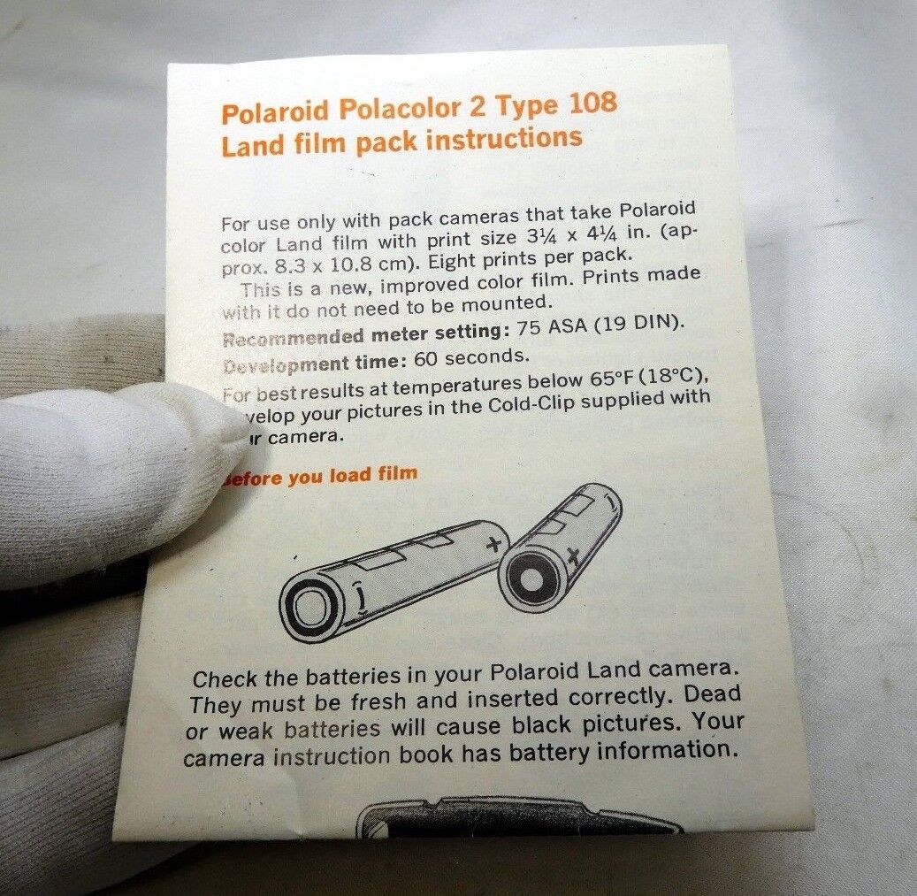 Polaroid Polacolor 2 Type 108 Land Camera Film pack instructions Guide