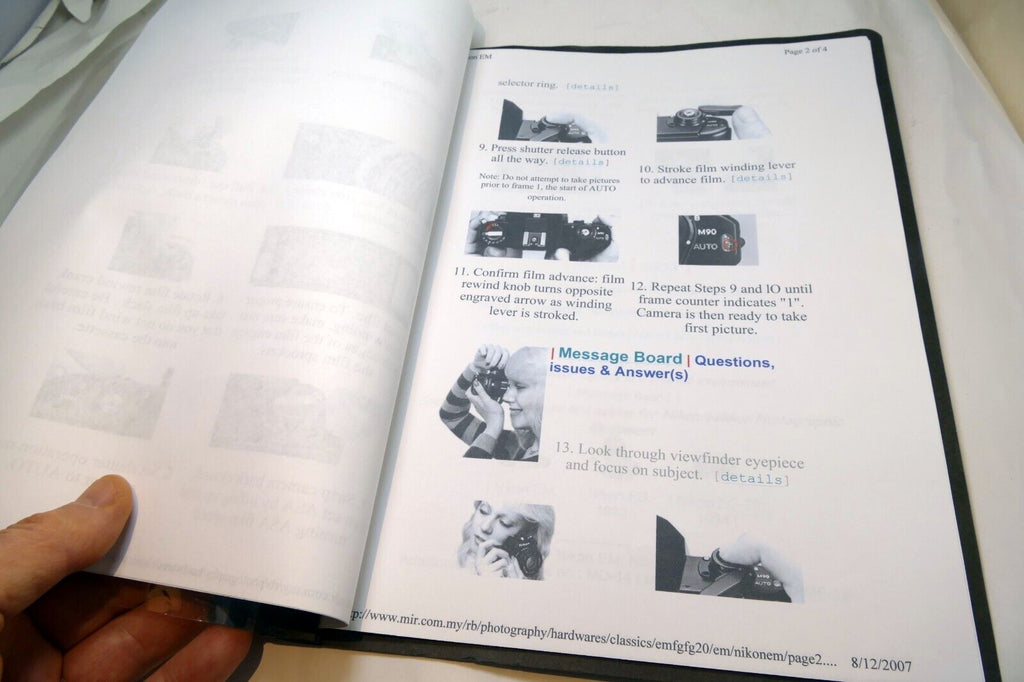 Camera guide instruction manual printed and bound folder  for Nikon EM