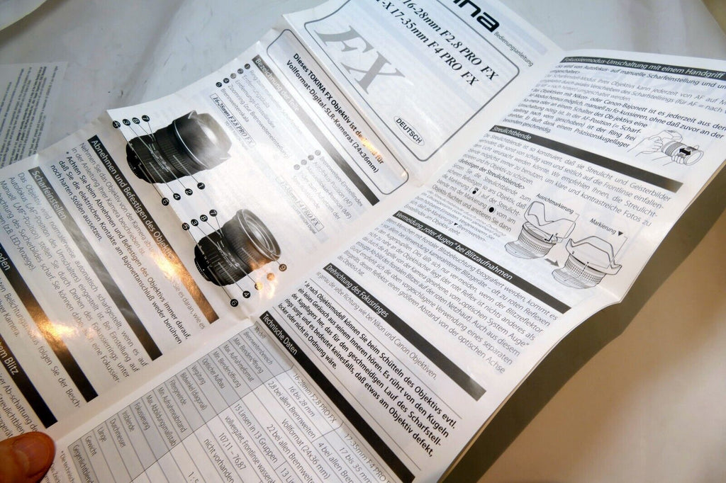 Tokina AT-X 16-28mm f2.8 17-35mm f4 PRO FX Lens guide instruction manual