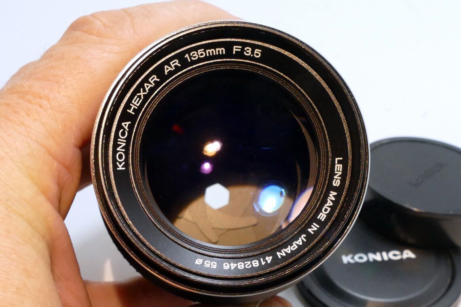 Konica 135mm F/3.5 Hexar AR Mount Lens w/ caps telephoto - Mint condition