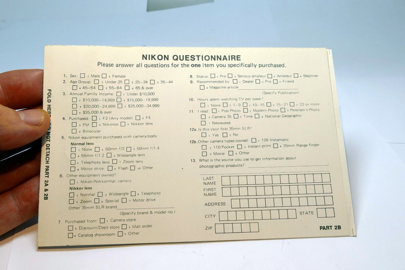 Nikon FE camera registration card 1980 genuine OEM - mint