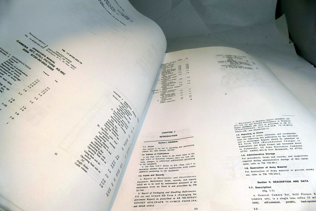 KS-99C F1 camera Operator's Technical Instructions manual Guide Dept. Army 1975