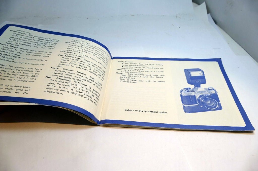 Canon AE-1 camera Manual Guide   Instructions EN Instruction Guide