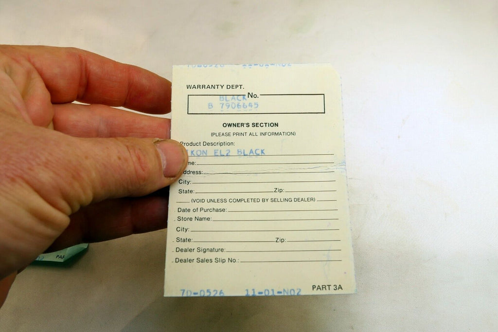 Nikon vintage warranty card (expired) for EL2 Black Camera 1972