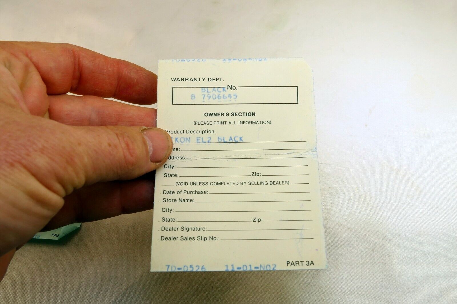 Nikon vintage warranty card (expired) for EL2 Black Camera 1972