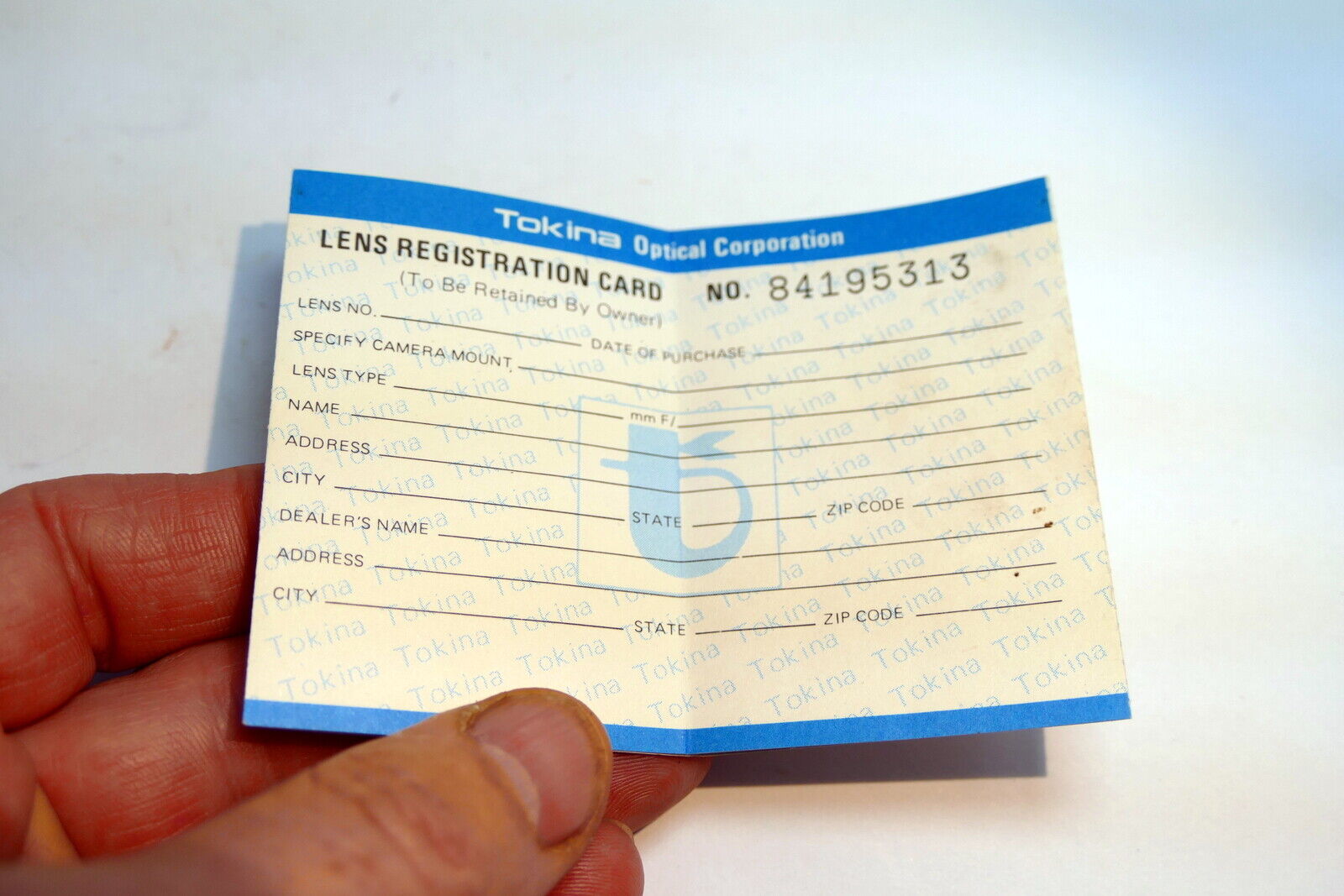 Tokina Lens Registration Card vintage  1980's