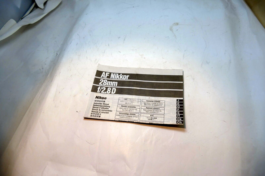 Nikon AF Nikkor 28mm f2.8D 8 Ai-s FLENS Instruction Guide Manual